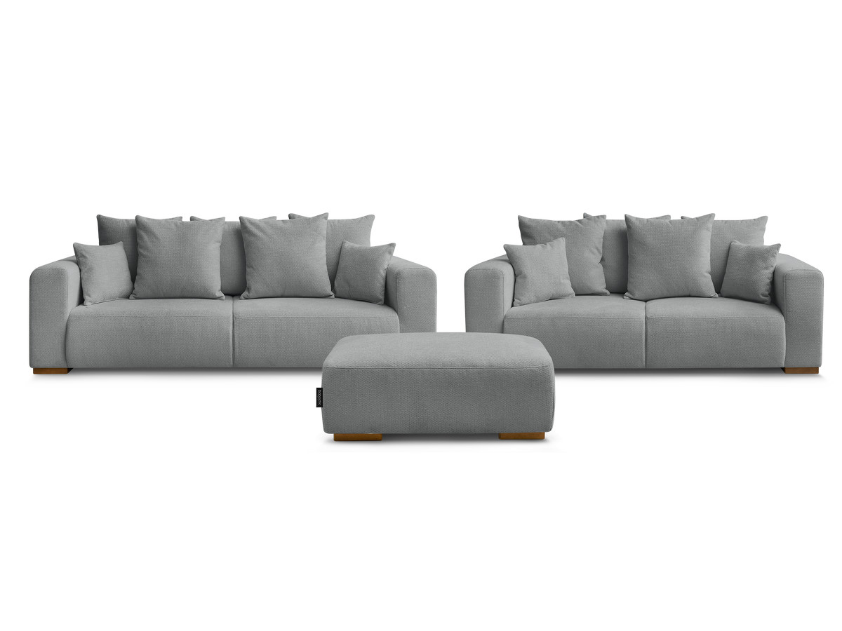 Ensemble canapé droit fixe 3 + 2 places SIDONIE tissu chiné avec pouf