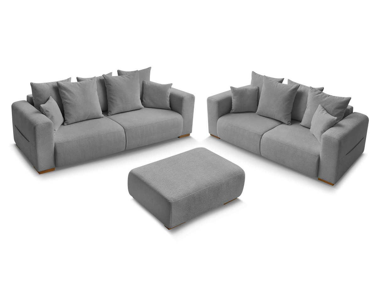 Ensemble canapé droit fixe 3 + 2 places SIDONIE tissu chiné avec pouf
