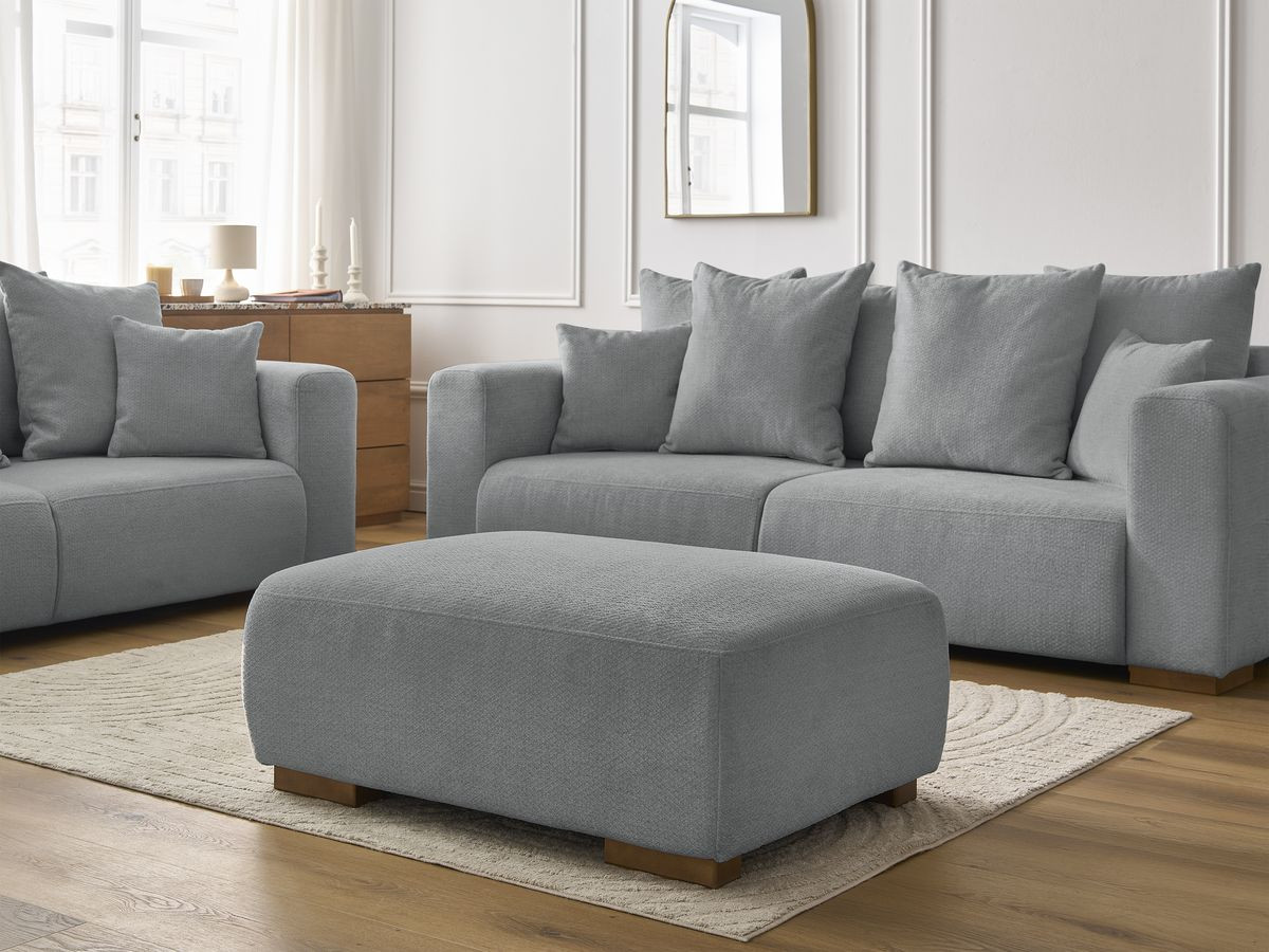 Ensemble canapé droit fixe 3 + 2 places SIDONIE tissu chiné avec pouf
