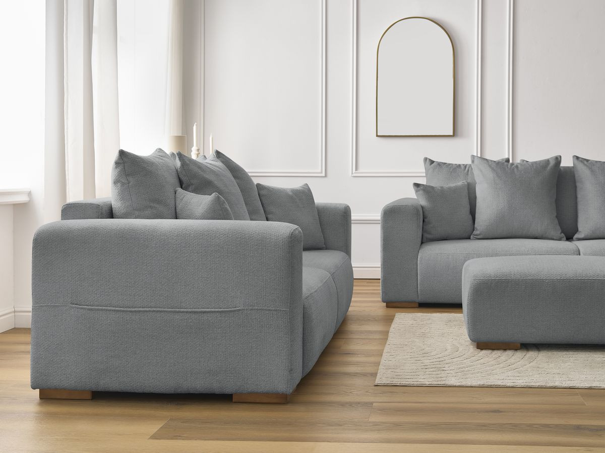 Ensemble canapé droit fixe 3 + 2 places SIDONIE tissu chiné avec pouf