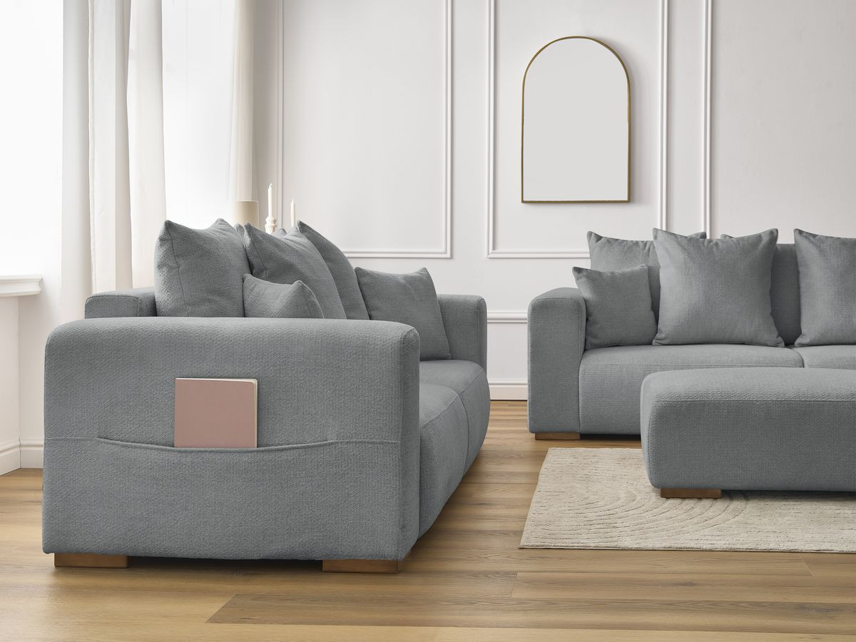 Ensemble canapé droit fixe 3 + 2 places SIDONIE tissu chiné avec pouf