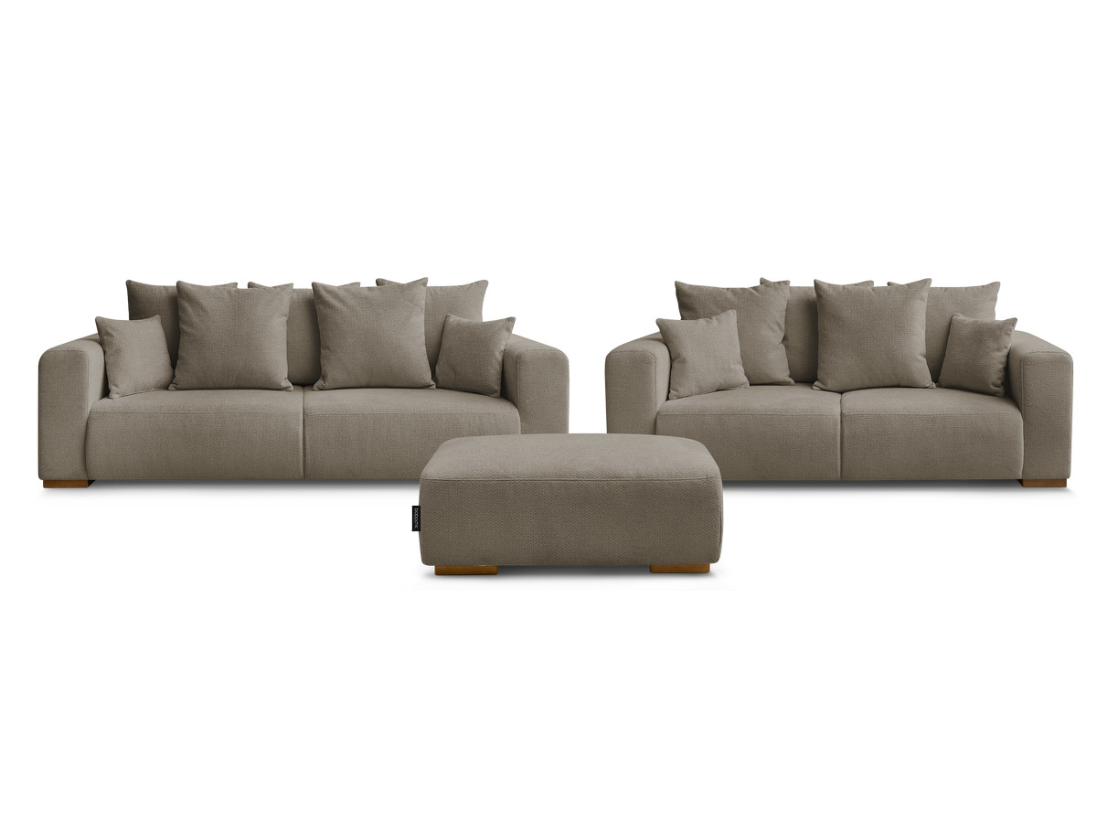 Ensemble canapé droit fixe 3 + 2 places SIDONIE tissu chiné avec pouf