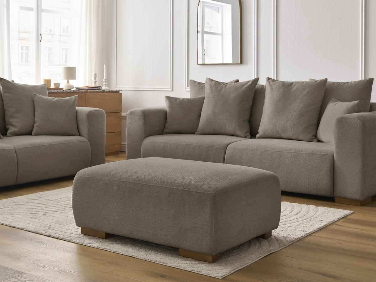 Ensemble canapé droit fixe 3 + 2 places SIDONIE tissu chiné avec pouf