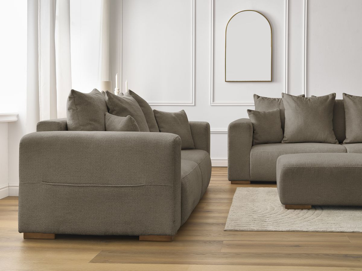 Ensemble canapé droit fixe 3 + 2 places SIDONIE tissu chiné avec pouf