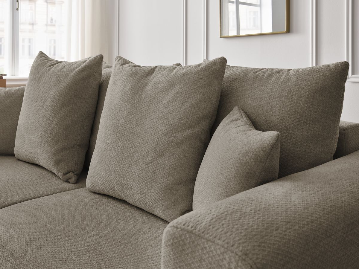 Ensemble canapé droit fixe 3 + 2 places SIDONIE tissu chiné avec pouf