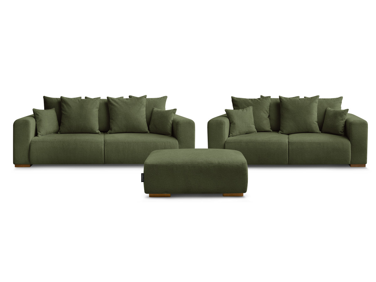 Ensemble canapé droit fixe 3 + 2 places SIDONIE tissu chiné avec pouf