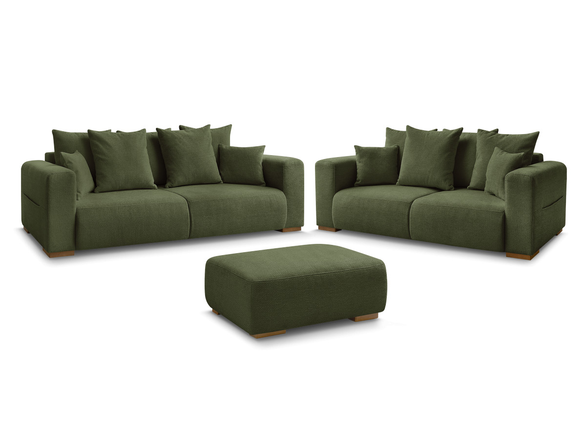 Ensemble canapé droit fixe 3 + 2 places SIDONIE tissu chiné avec pouf