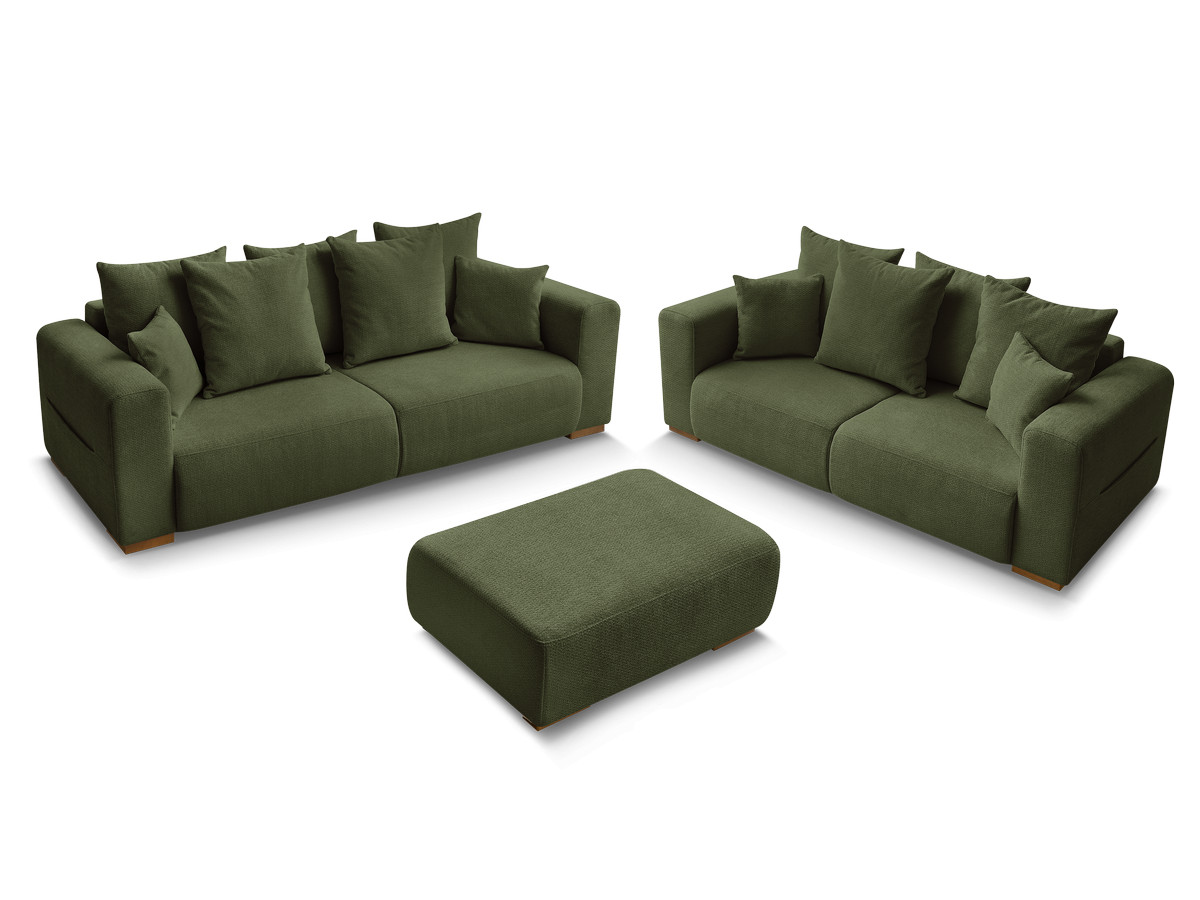 Ensemble canapé droit fixe 3 + 2 places SIDONIE tissu chiné avec pouf