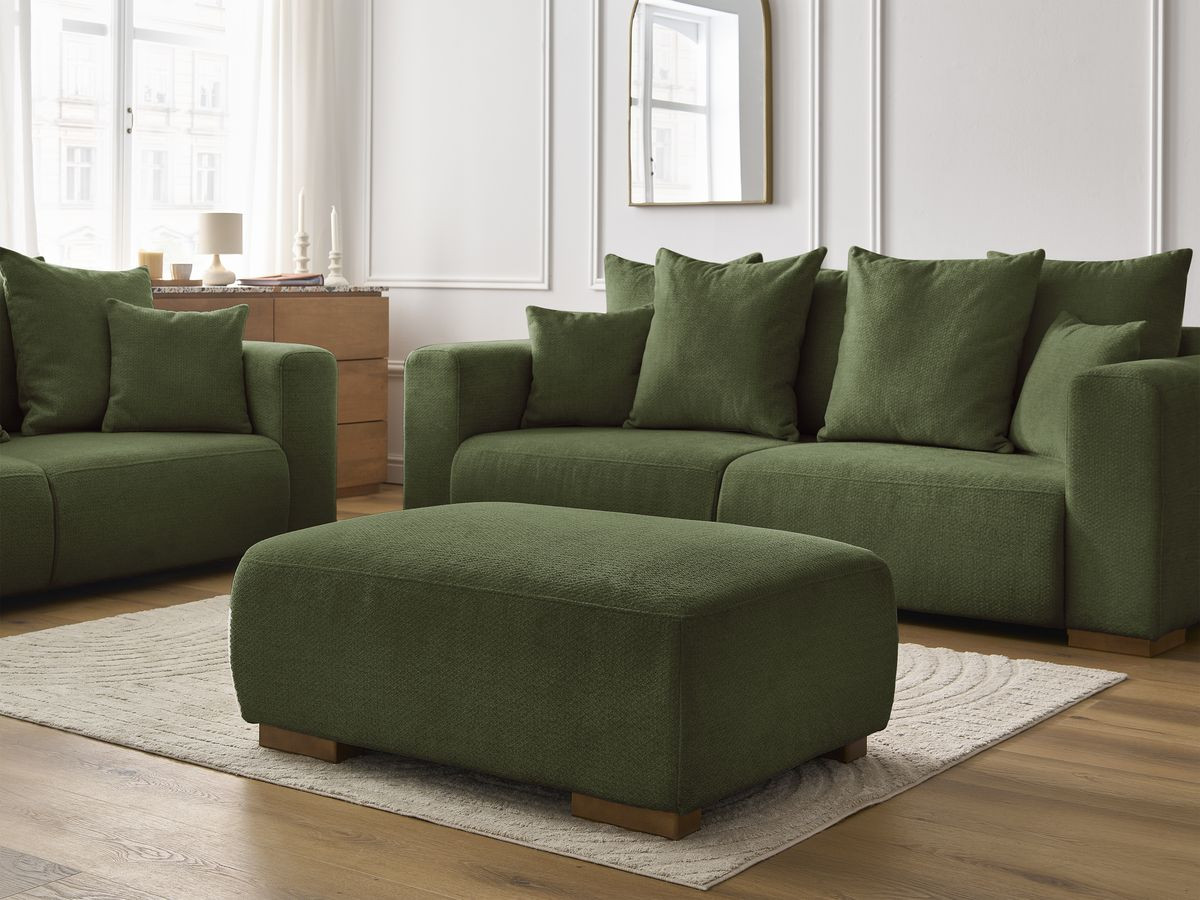 Ensemble canapé droit fixe 3 + 2 places SIDONIE tissu chiné avec pouf
