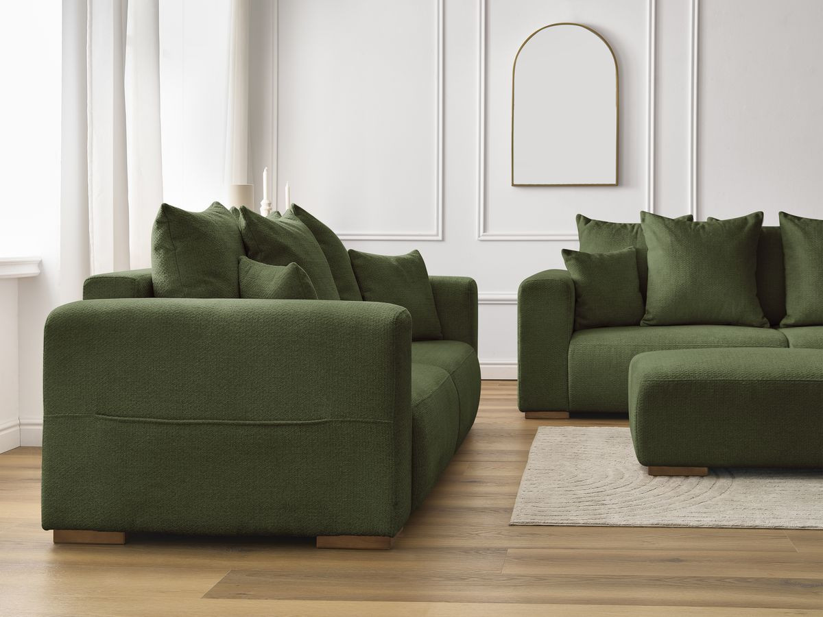 Ensemble canapé droit fixe 3 + 2 places SIDONIE tissu chiné avec pouf