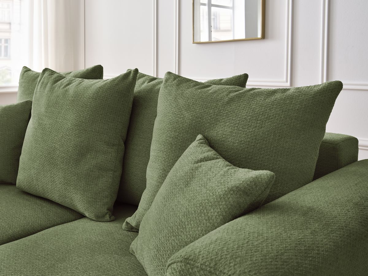 Ensemble canapé droit fixe 3 + 2 places SIDONIE tissu chiné avec pouf