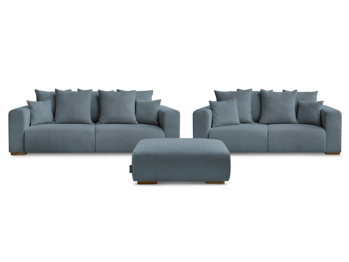 Ensemble canapé droit fixe 3 + 2 places SIDONIE velours côtelé avec pouf