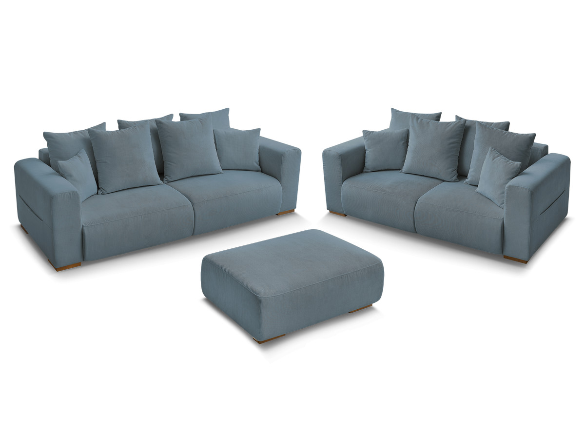 Ensemble canapé droit fixe 3 + 2 places SIDONIE velours côtelé avec pouf