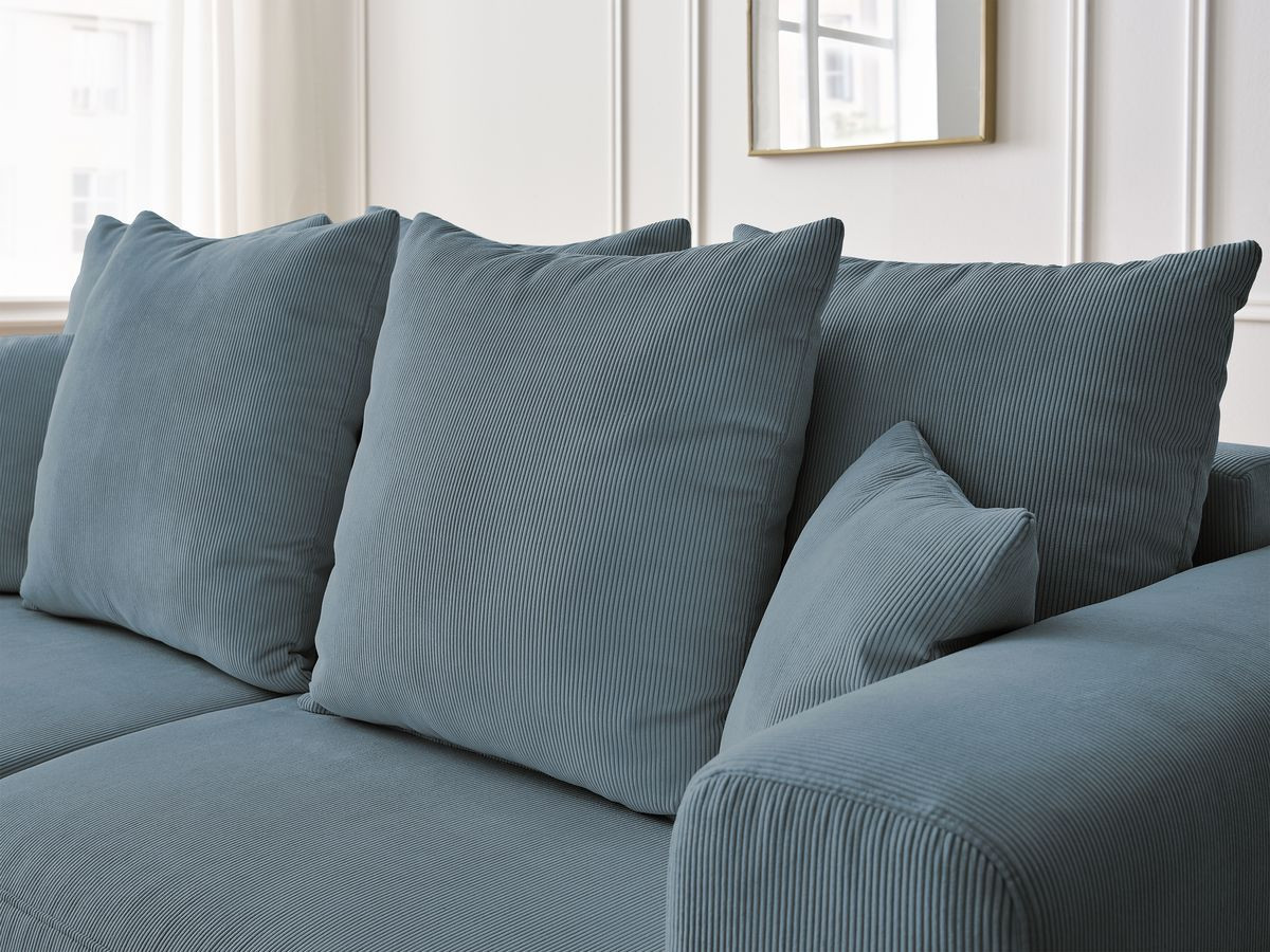 Ensemble canapé droit fixe 3 + 2 places SIDONIE velours côtelé avec pouf