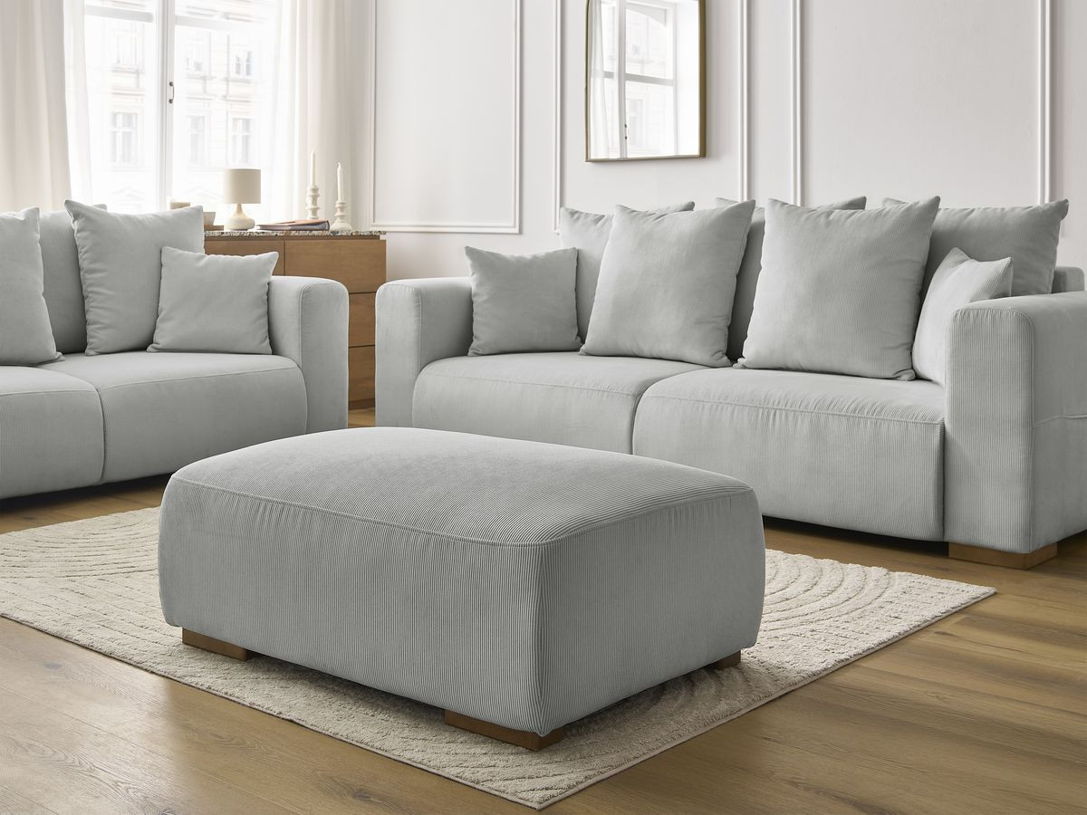 Ensemble canapé droit fixe 3 + 2 places SIDONIE velours côtelé avec pouf