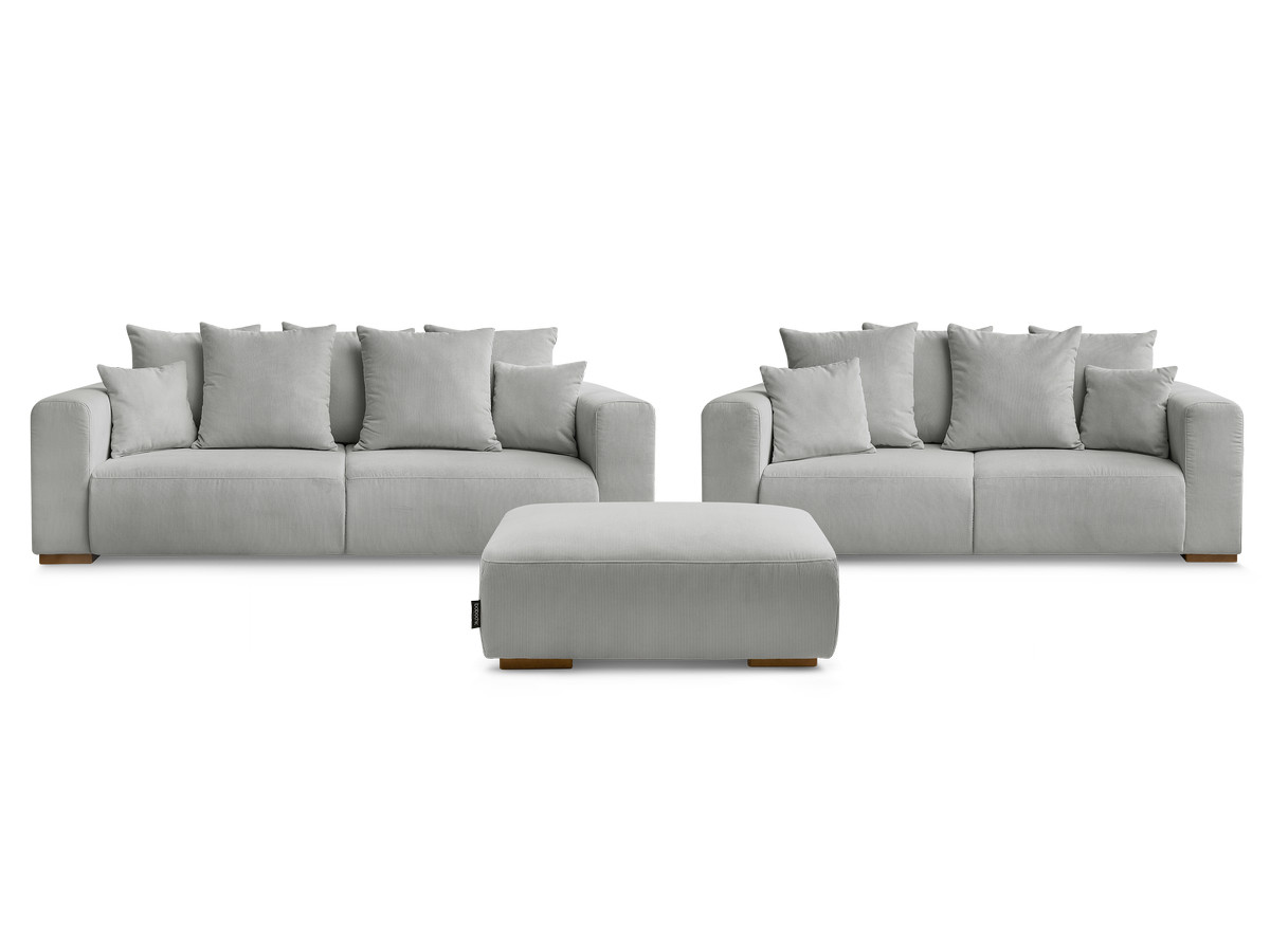 Ensemble canapé droit fixe 3 + 2 places SIDONIE velours côtelé avec pouf
