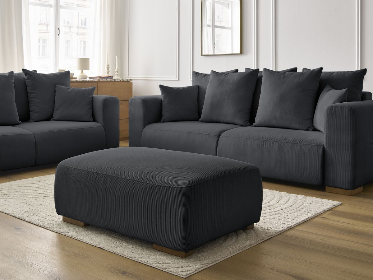 Ensemble canapé droit fixe 3 + 2 places SIDONIE velours côtelé avec pouf
