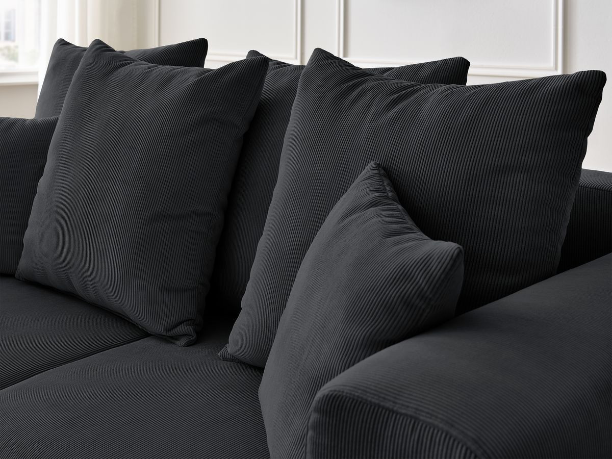 Ensemble canapé droit fixe 3 + 2 places SIDONIE velours côtelé avec pouf