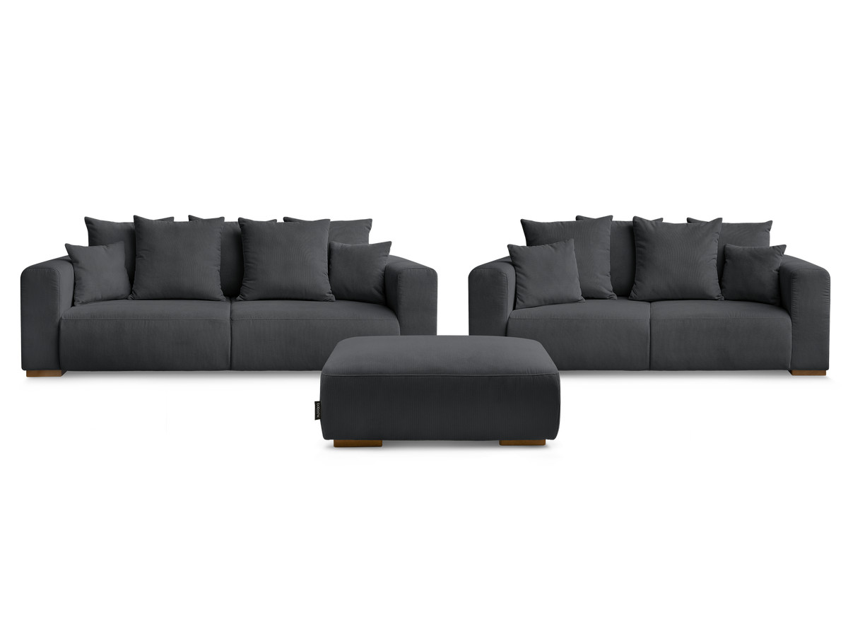 Ensemble canapé droit fixe 3 + 2 places SIDONIE velours côtelé avec pouf