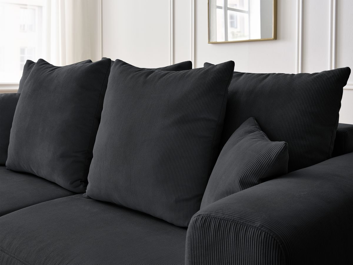 Ensemble canapé droit fixe 3 + 2 places SIDONIE velours côtelé avec pouf