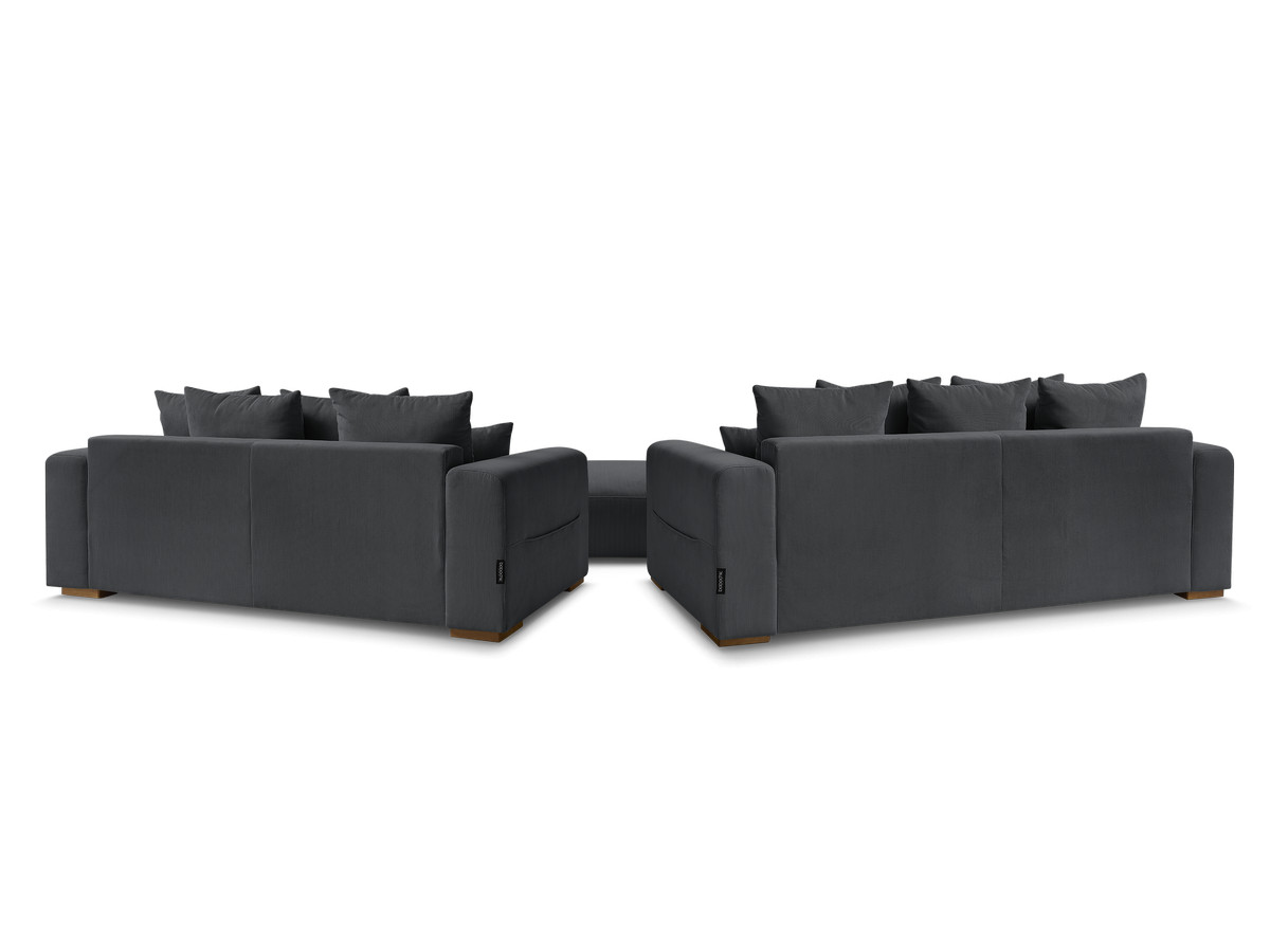 Ensemble canapé droit fixe 3 + 2 places SIDONIE velours côtelé avec pouf