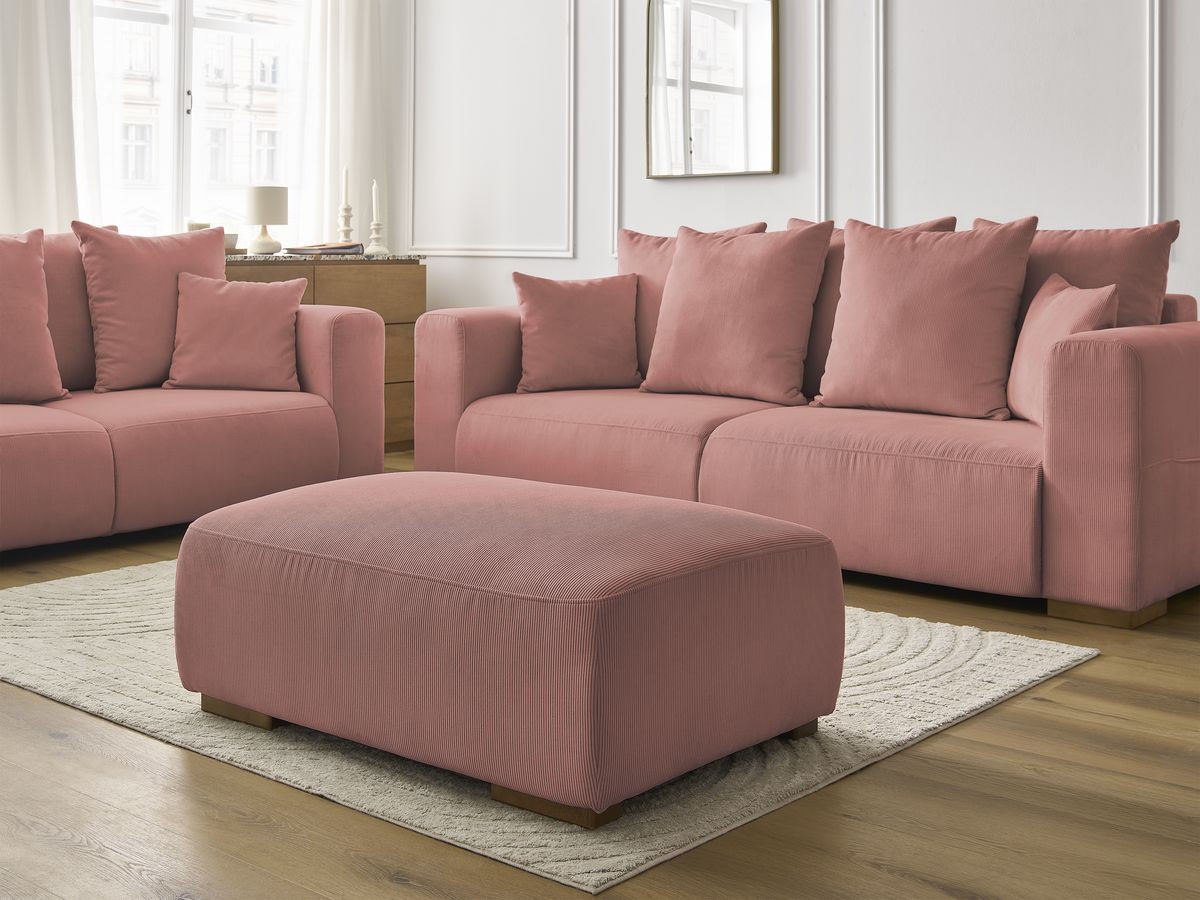 Ensemble canapé droit fixe 3 + 2 places SIDONIE velours côtelé avec pouf
