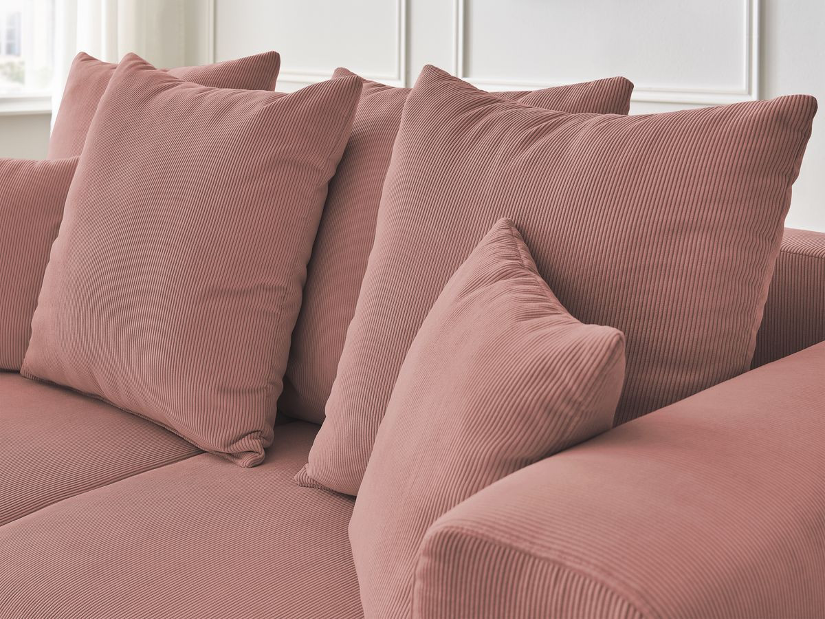 Ensemble canapé droit fixe 3 + 2 places SIDONIE velours côtelé avec pouf