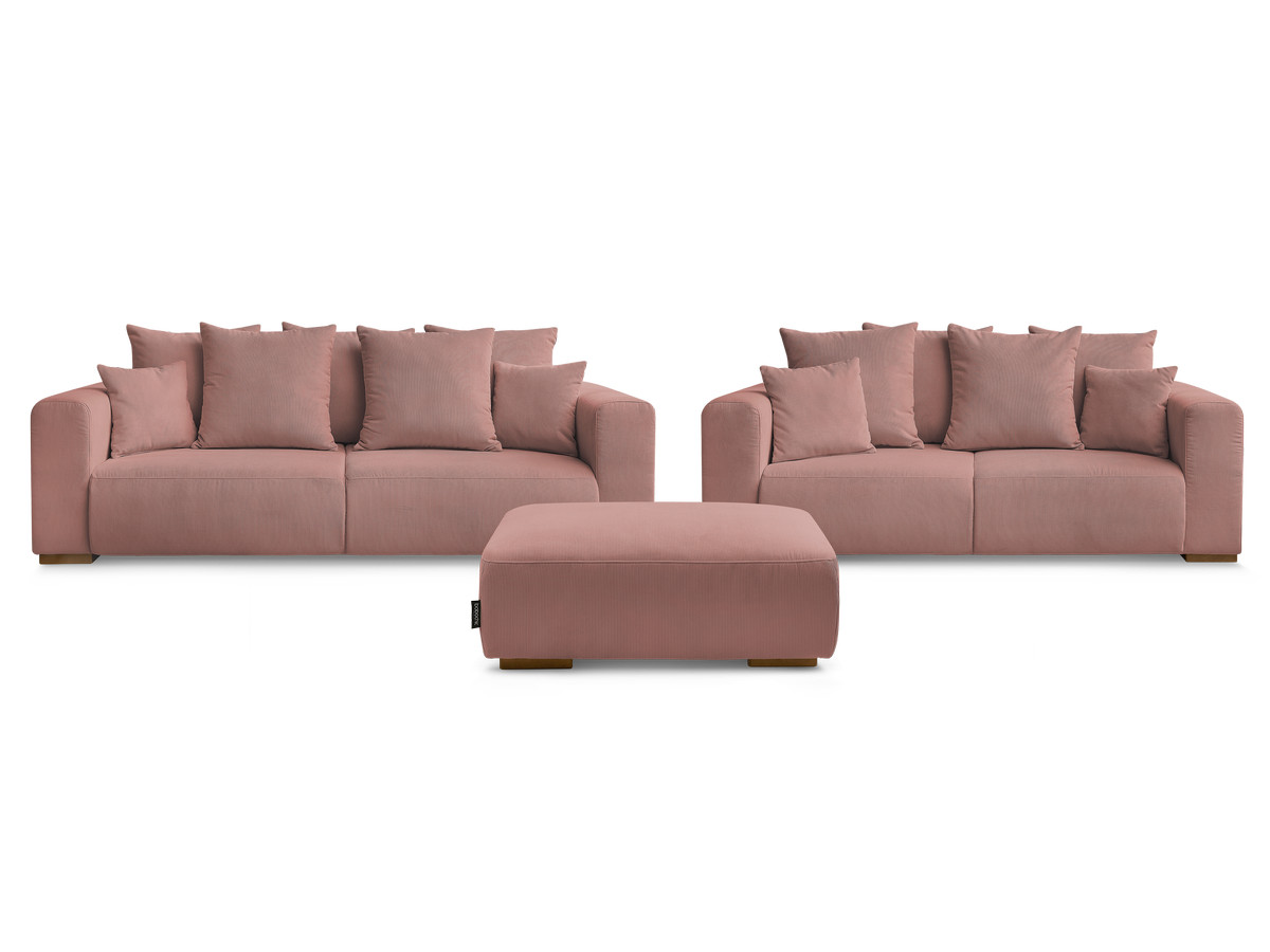 Ensemble canapé droit fixe 3 + 2 places SIDONIE velours côtelé avec pouf