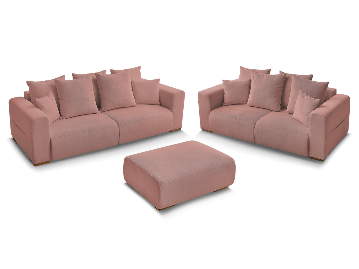 Ensemble canapé droit fixe 3 + 2 places SIDONIE velours côtelé avec pouf
