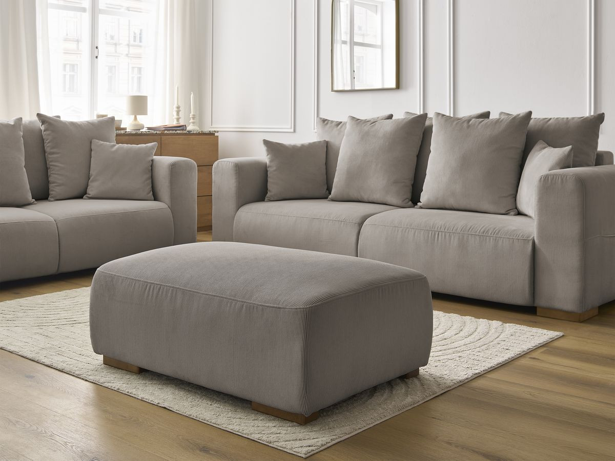 Ensemble canapé droit fixe 3 + 2 places SIDONIE velours côtelé avec pouf
