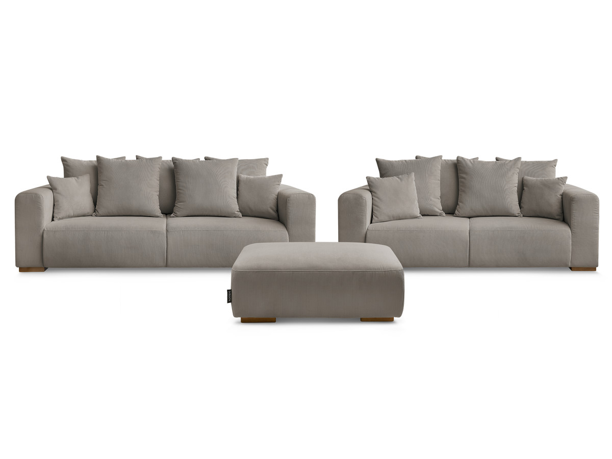 Ensemble canapé droit fixe 3 + 2 places SIDONIE velours côtelé avec pouf