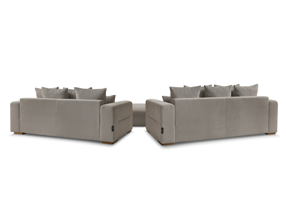 Ensemble canapé droit fixe 3 + 2 places SIDONIE velours côtelé avec pouf