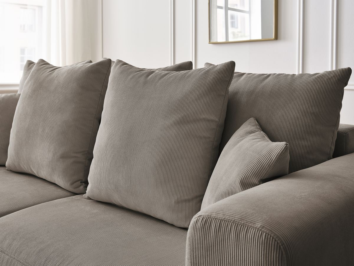 Ensemble canapé droit fixe 3 + 2 places SIDONIE velours côtelé avec pouf