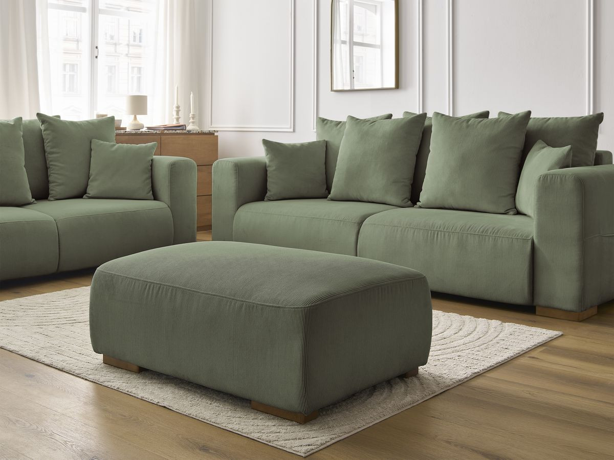 Ensemble canapé droit fixe 3 + 2 places SIDONIE velours côtelé avec pouf