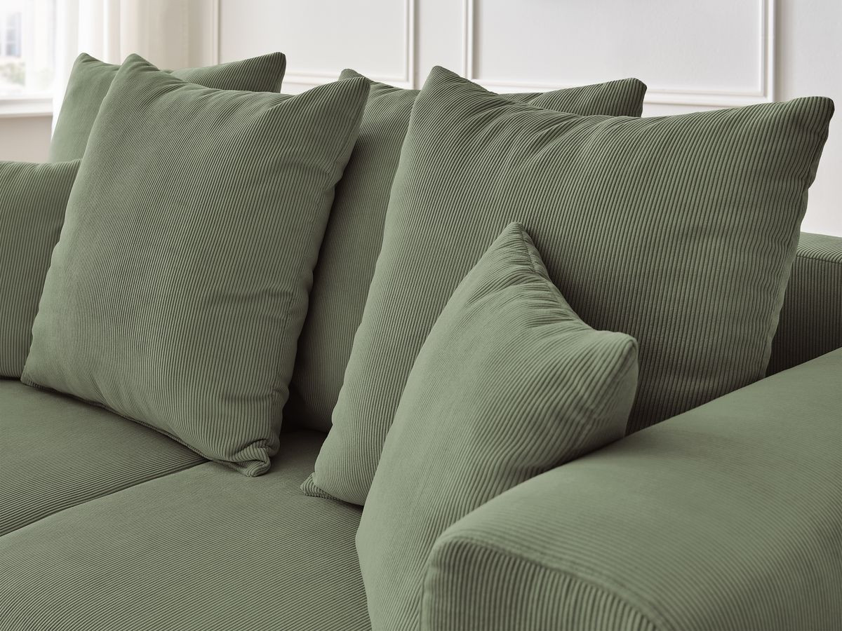 Ensemble canapé droit fixe 3 + 2 places SIDONIE velours côtelé avec pouf