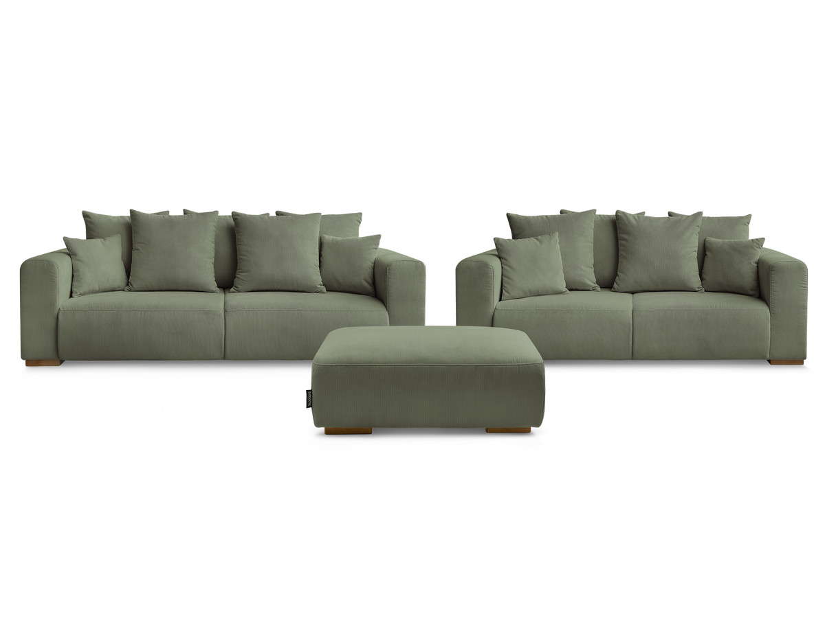 Ensemble canapé droit fixe 3 + 2 places SIDONIE velours côtelé avec pouf