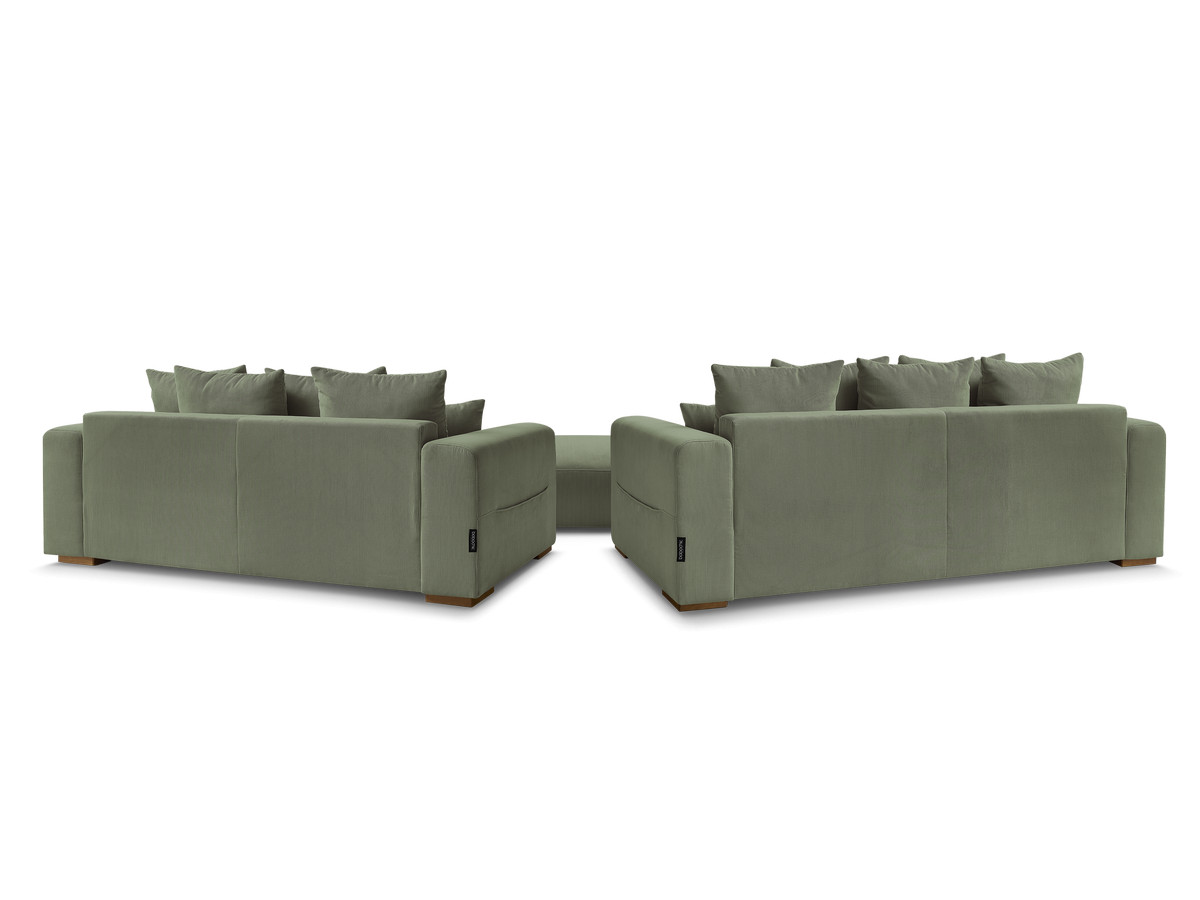 Ensemble canapé droit fixe 3 + 2 places SIDONIE velours côtelé avec pouf