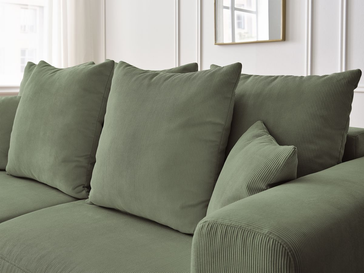 Ensemble canapé droit fixe 3 + 2 places SIDONIE velours côtelé avec pouf
