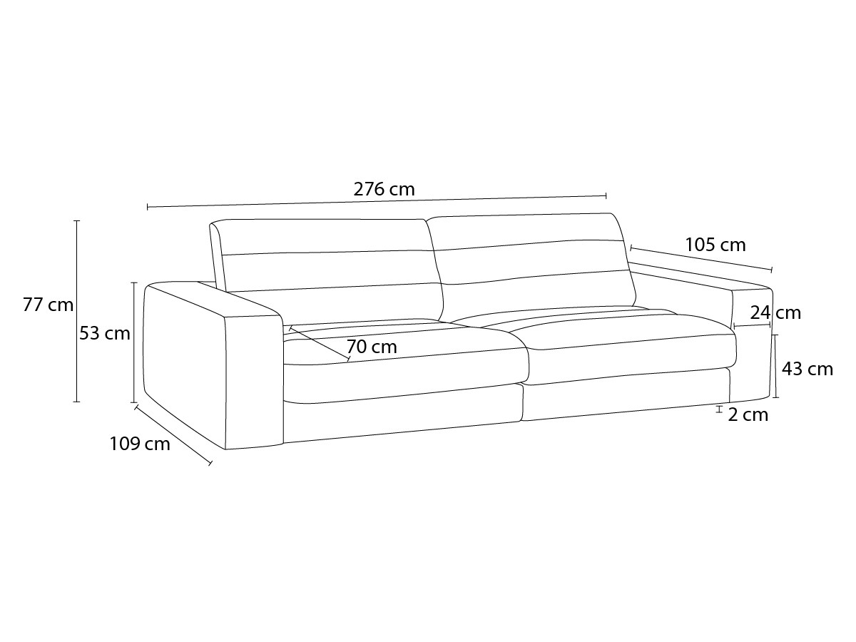 Canapé droit fixe 3 places SIERRA tissu texturé avec pouf