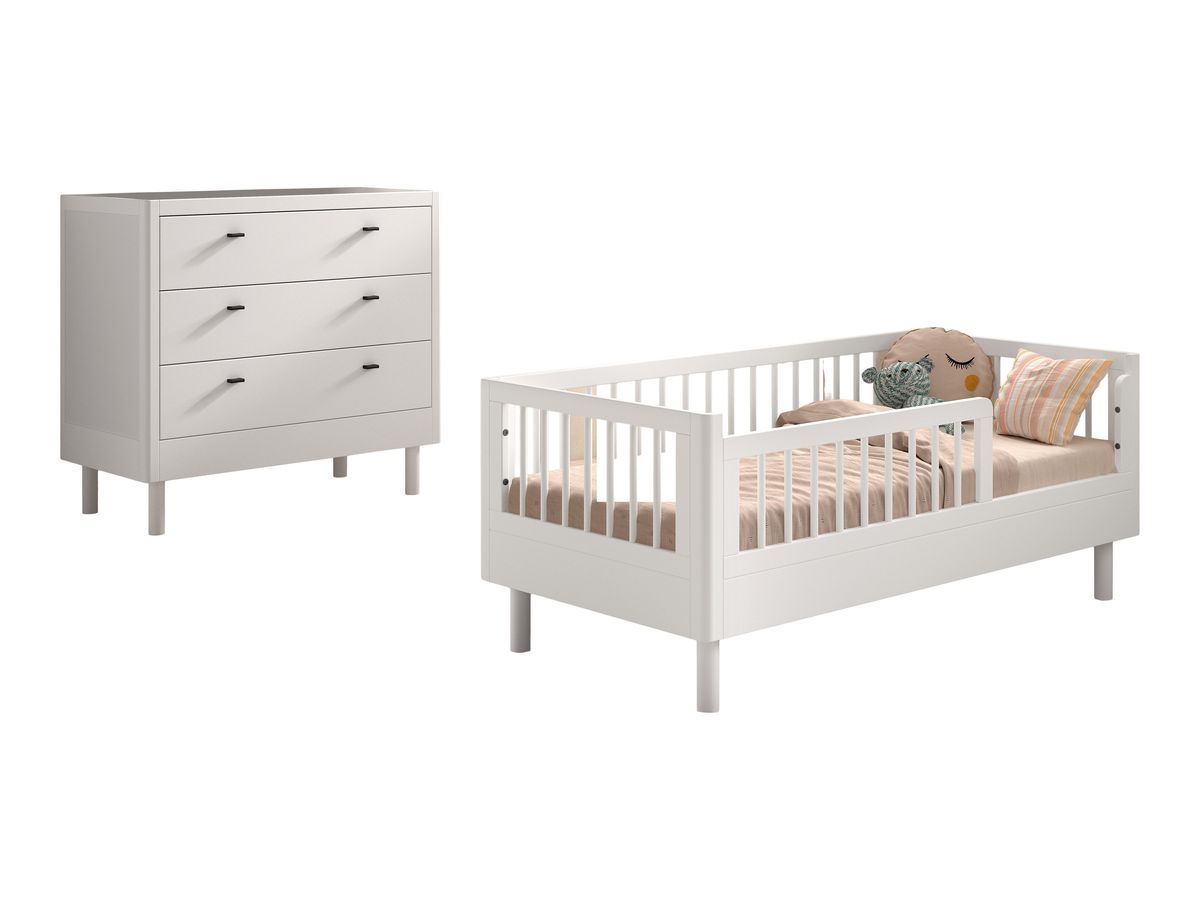 Ensemble ADELIA lit enfant avec commode 3 tiroirs hêtre massif