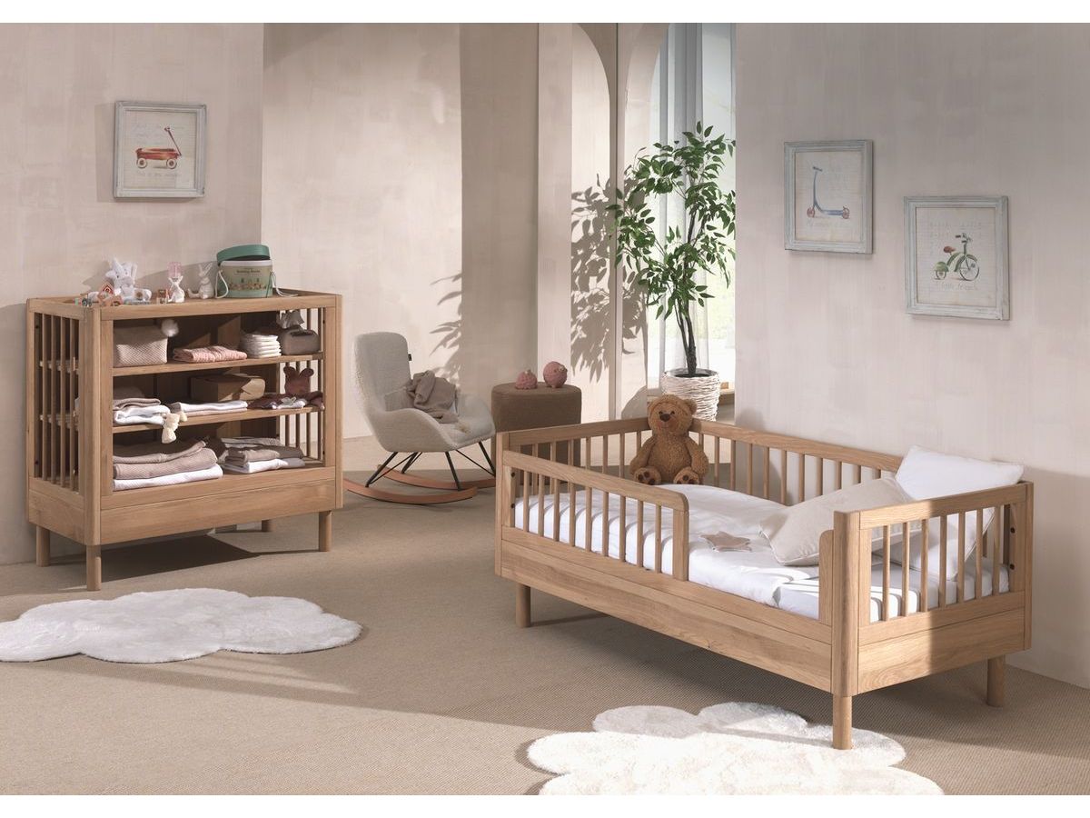 Ensemble ADELIA lit enfant avec commode 2 étagères chêne massif