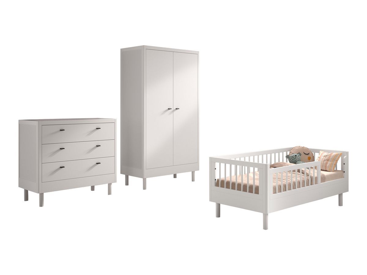 Ensemble lit enfant 70 x 140 cm ADELIA avec armoire + commode 3 tiroirs hêtre massif