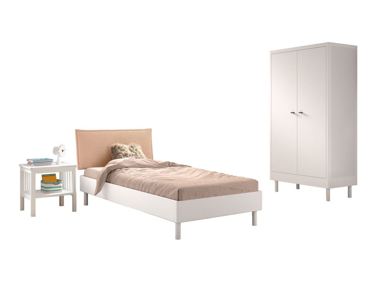 Ensemble lit enfant EMERY avec chevet + armoire bois massif de hêtre