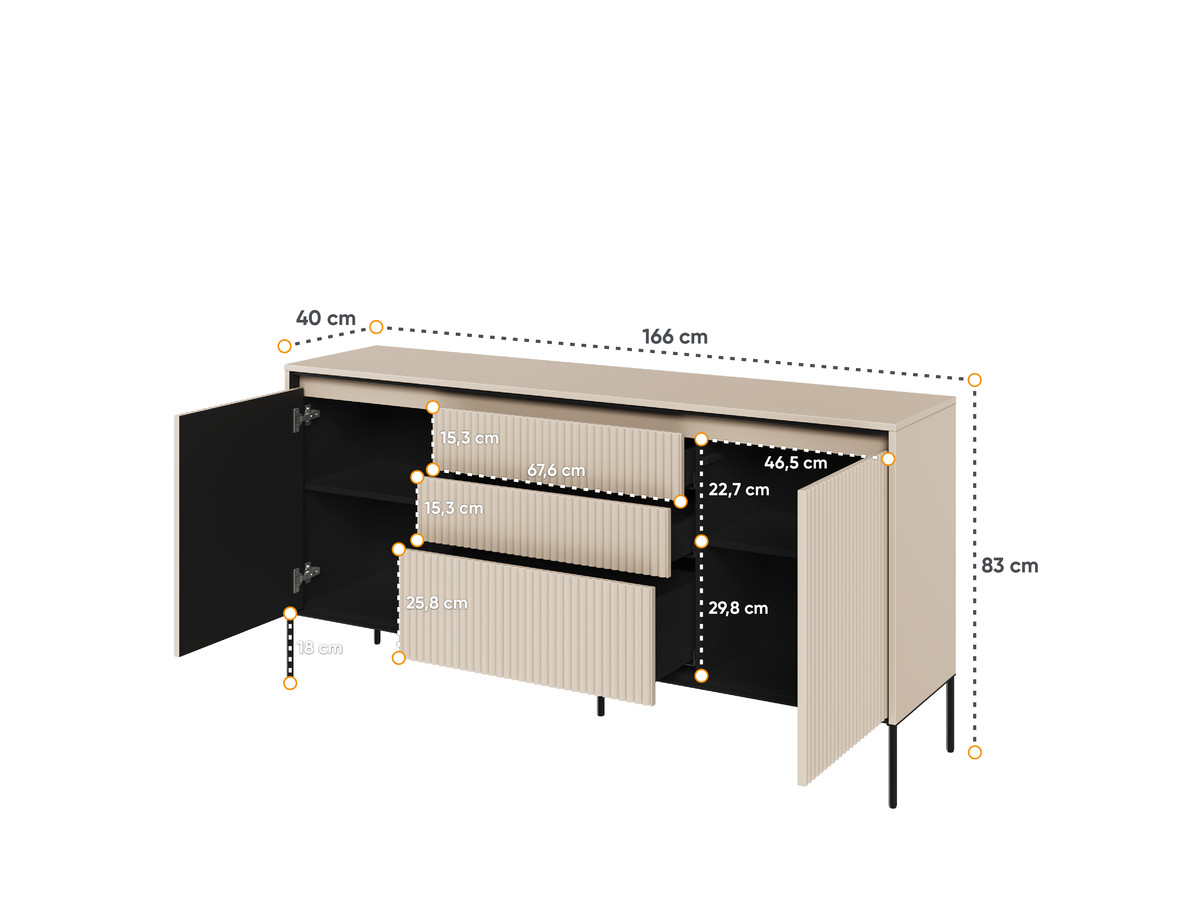 Ensemble LENARA avec buffet 166 cm + meuble TV 167 cm avec tasseaux et LED beige — vue 6