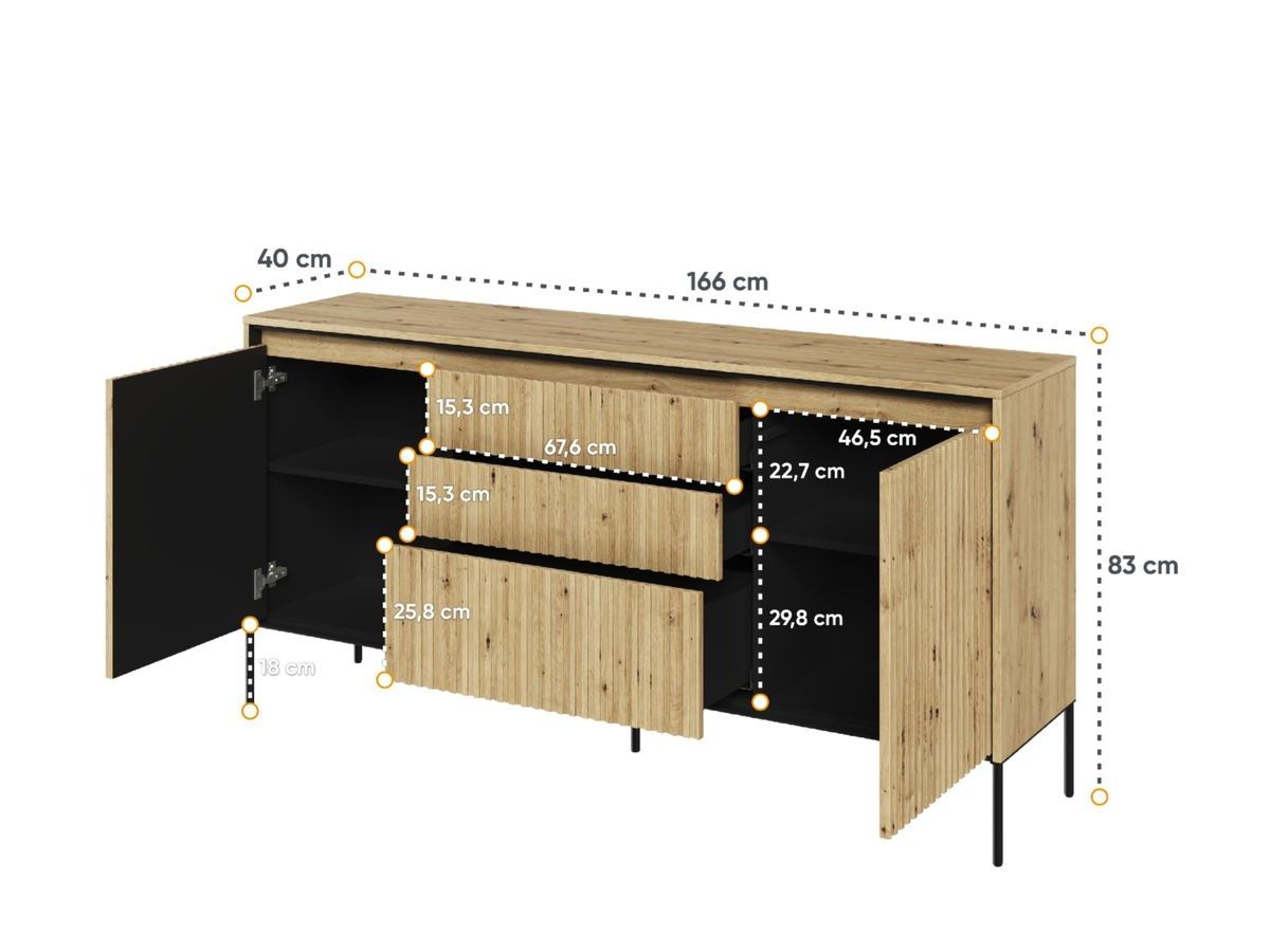 Ensemble LENARA avec buffet 166 cm + meuble TV 167 cm + table basse avec tasseaux et LED