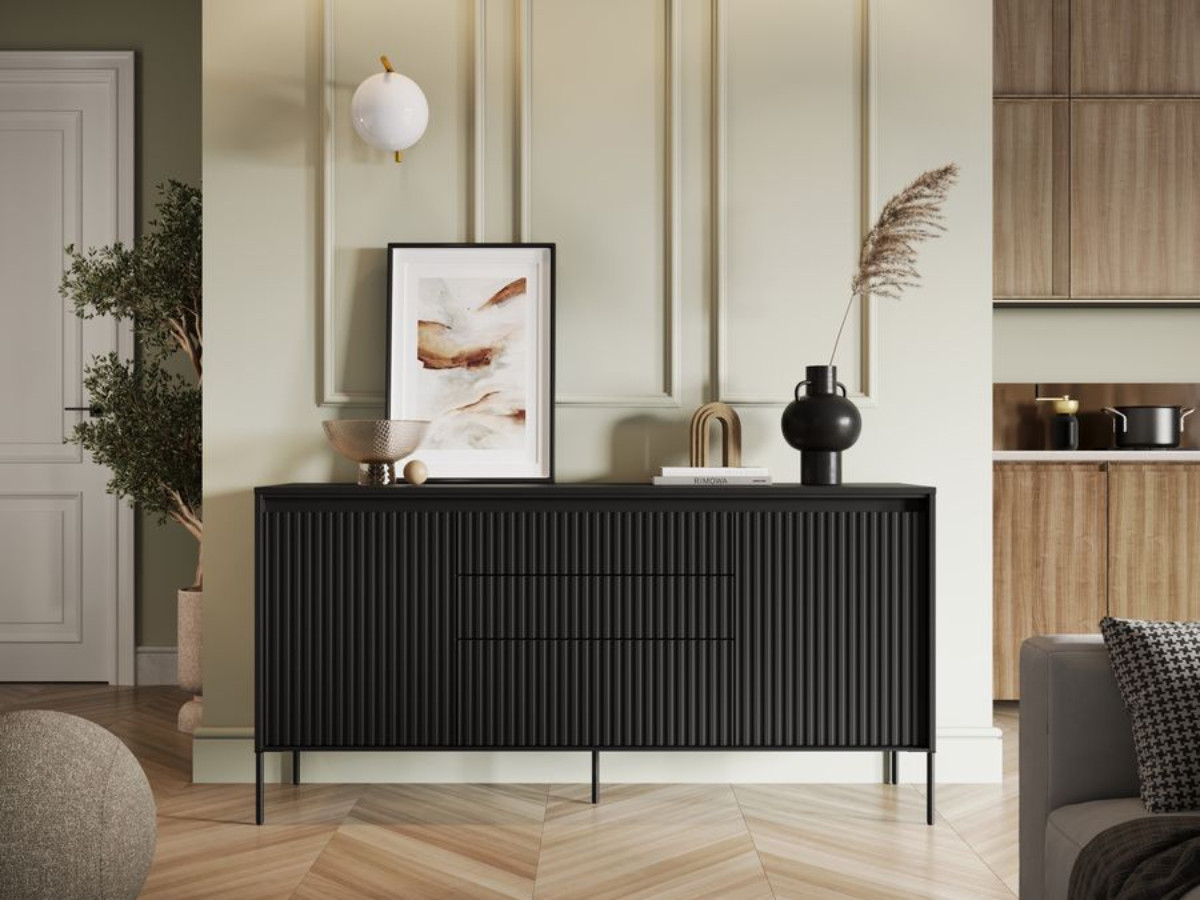 Ensemble LENARA avec buffet 166 cm + meuble TV 167 cm + table basse avec tasseaux et LED