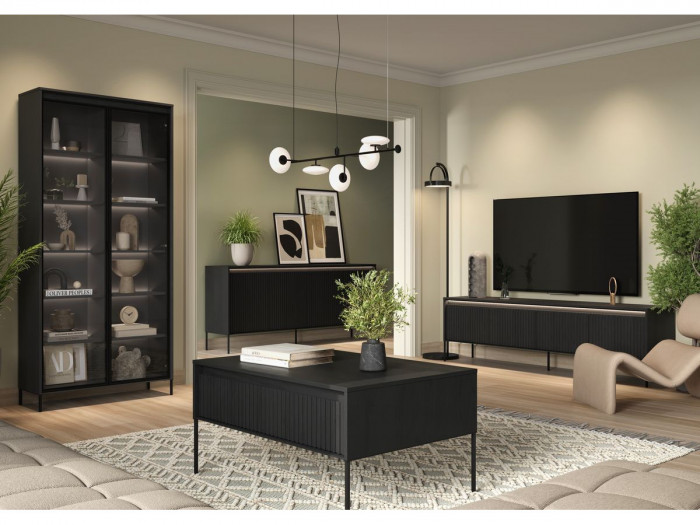 Ensemble LENARA avec buffet 166 cm + meuble TV 167 cm + table basse avec tasseaux et LED