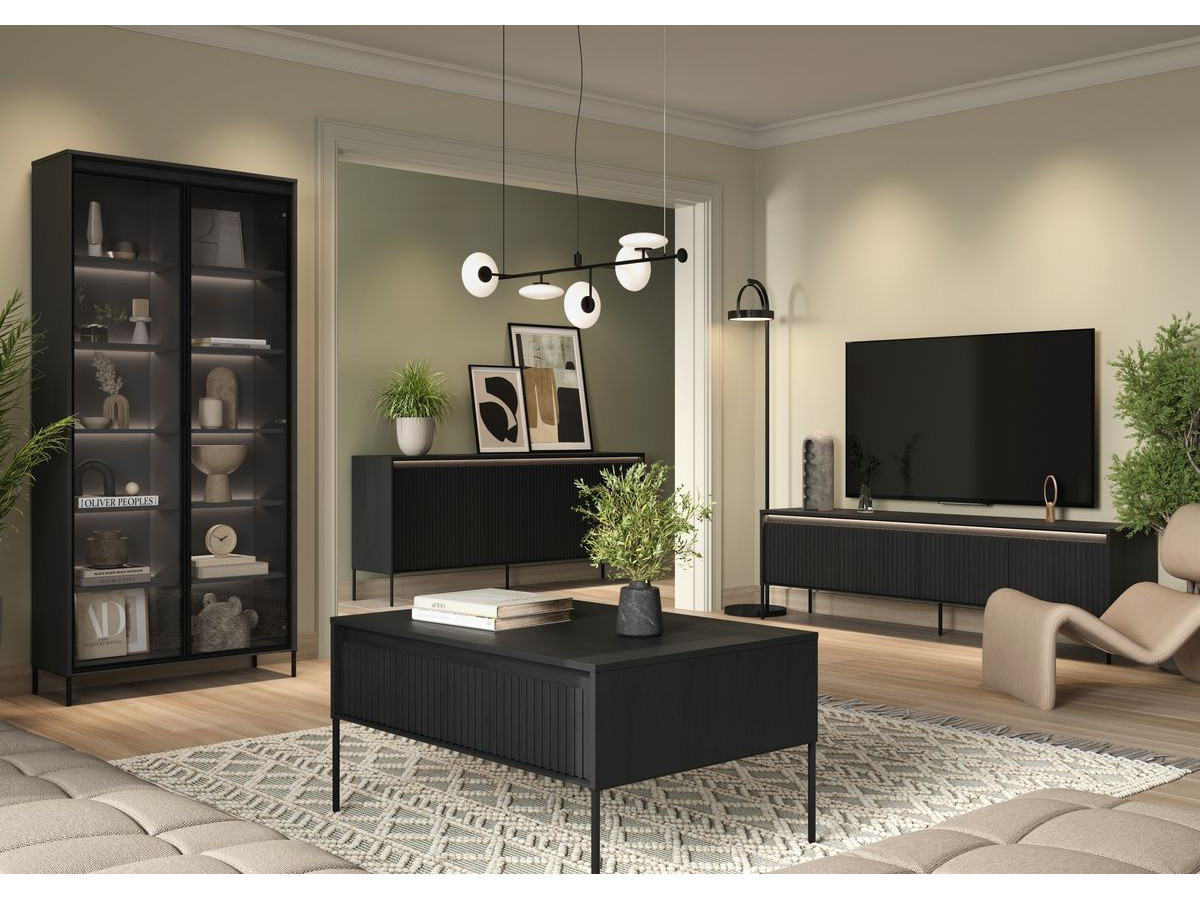 Ensemble LENARA avec buffet 166 cm + meuble TV 167 cm + table basse avec tasseaux et LED