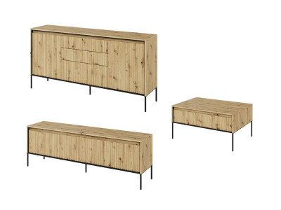 Ensemble LENARA avec buffet 166 cm + meuble TV 167 cm + table basse avec tasseaux et LED