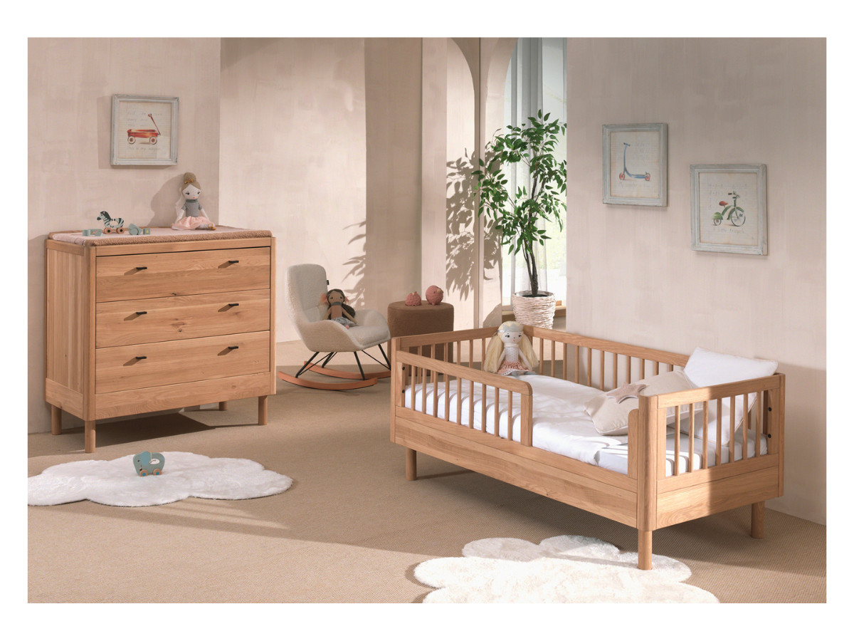 Ensemble ADELIA lit enfant avec commode 3 tiroirs chêne massif